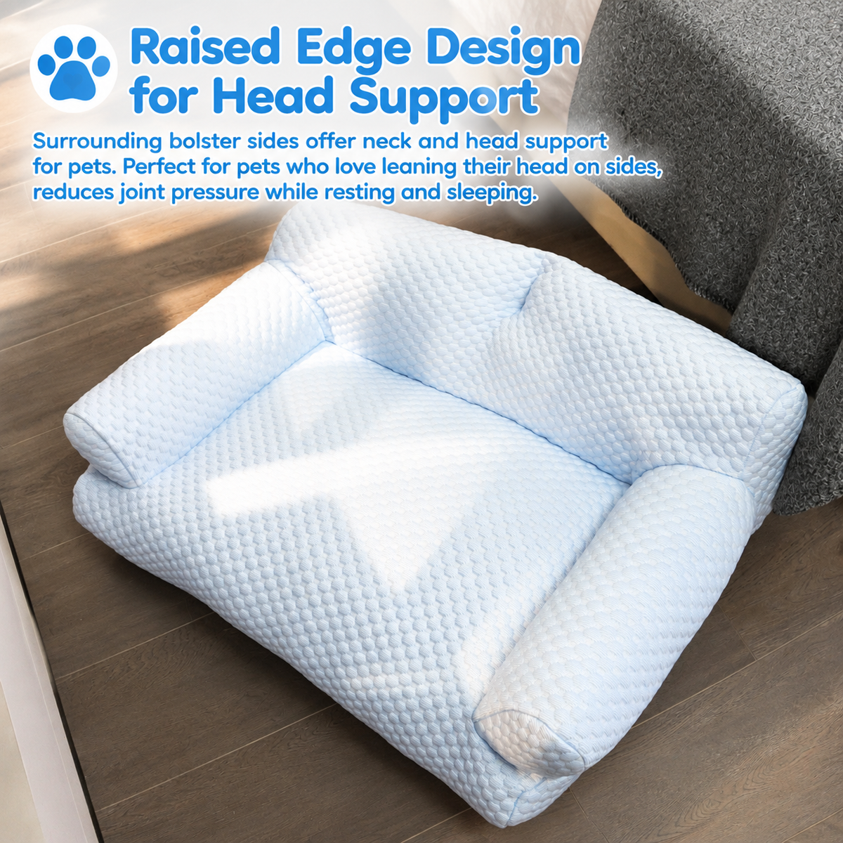 Cooling Pet Sofa Bed for Cats and Dogs, Breathable Ice Silk Bean Fabric with Supportive Edges, Removable Washable Cover, Non-Slip Bottom, Ideal for Summer Lounging in Living Rooms and Bedrooms (Light Grey, 2XL)