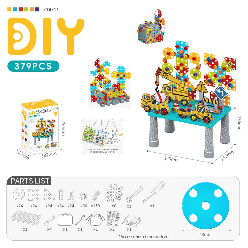 DIY Creative Screw Puzzle Building Block Table Set for Kids Ages 3+ – Educational STEM Toy with Colorful Plastic Pieces, Tools, and Bonus Drawing Board for Home Play and Skill Development (752PCS, Engineering)