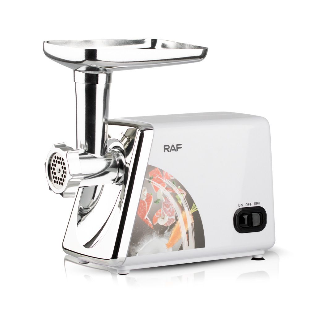 Electric Meat Grinder with Stainless Steel Blades and Metal Hopper for Home Kitchen Mincing, Sausage Stuffing and Kibbeh Making (White)