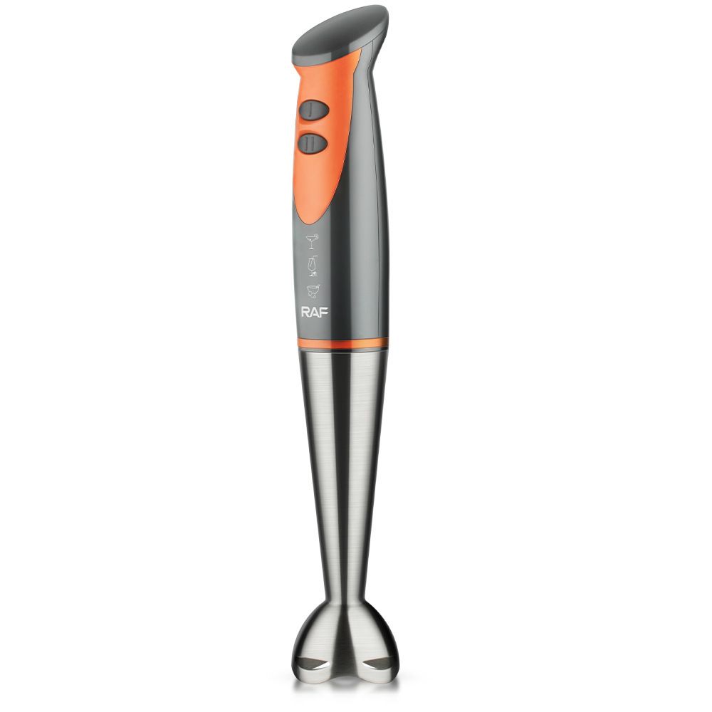 Handheld Immersion Blender with Stainless Steel Shaft and Four-Blade System for Smoothies, Baby Food, Soups, and Crushed Ice in Everyday Home Kitchens (Orange)