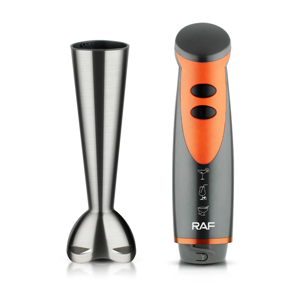 Handheld Immersion Blender with Stainless Steel Shaft and Four-Blade System for Smoothies, Baby Food, Soups, and Crushed Ice in Everyday Home Kitchens (Orange)