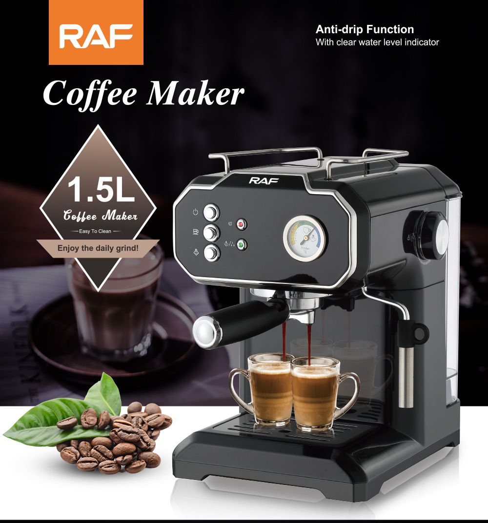 Semi-Automatic Espresso Coffee Machine with Steam Wand for Home and Small Office Use, Dual Cup Extraction, Milk Frother for Cappuccino Latte Macchiato (Black)