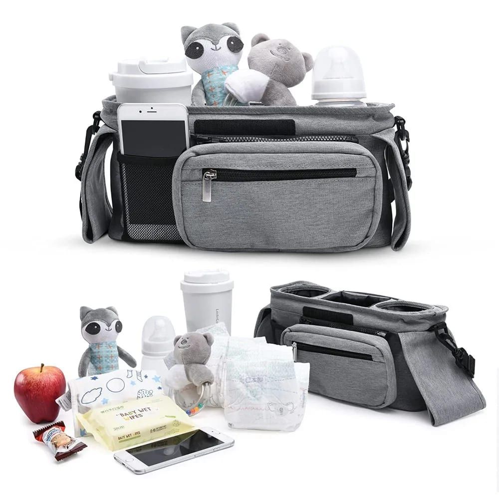 Multifunctional Stroller Organizer Bag – Universal Hanging Storage Pouch with Insulated Bottle Holder, Detachable Pouch, and Adjustable Straps, Doubles as a Crossbody Diaper Bag for On-the-Go Convenience (Blue)