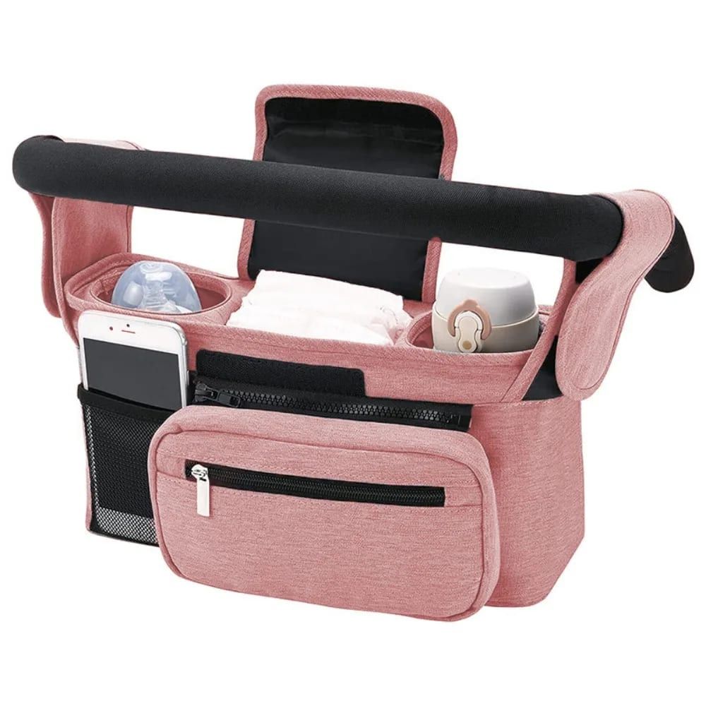 Multifunctional Stroller Organizer Bag – Universal Hanging Storage Pouch with Insulated Bottle Holder, Detachable Pouch, and Adjustable Straps, Doubles as a Crossbody Diaper Bag for On-the-Go Convenience (Blue)