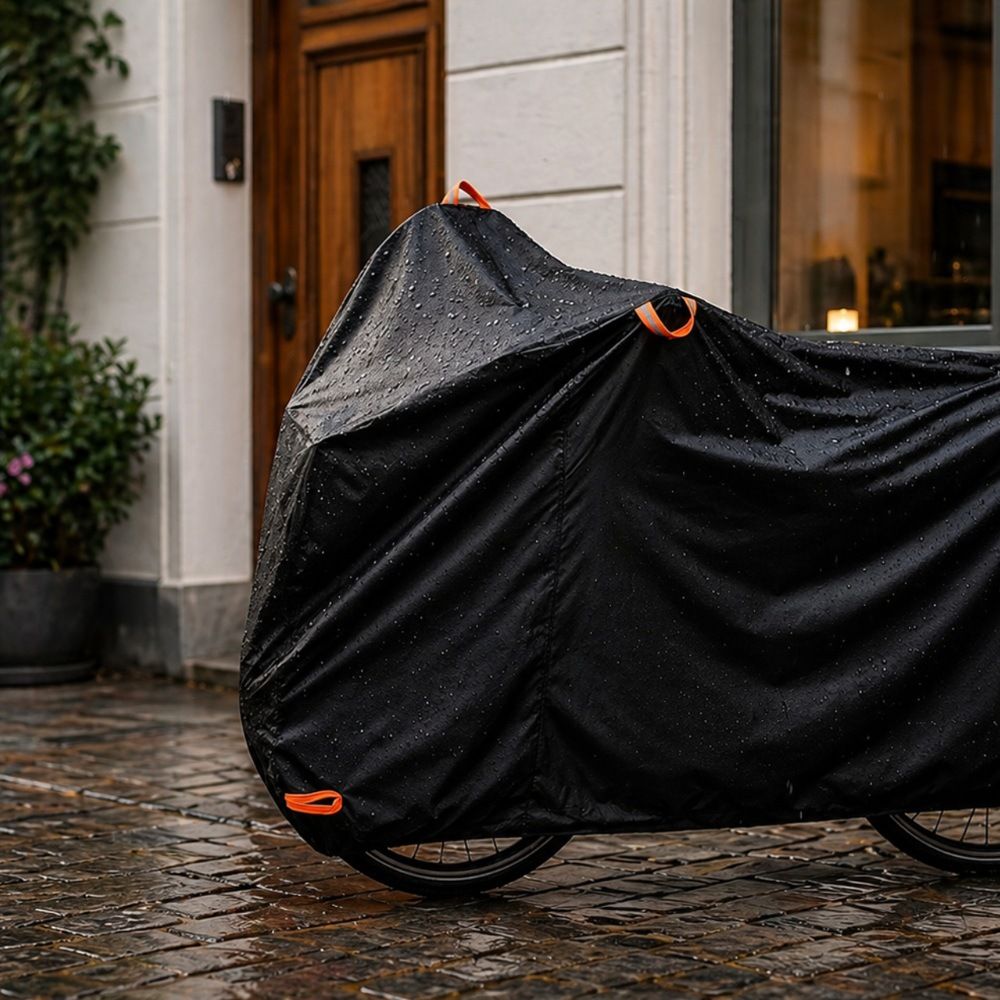 210D Oxford Fabric Bike Cover Waterproof Sunproof Dustproof Outdoor Bicycle Protector for Mountain Road Bikes All-Weather Protection with Orange Handle (Triple Bikes (200×105×110cm), Black)