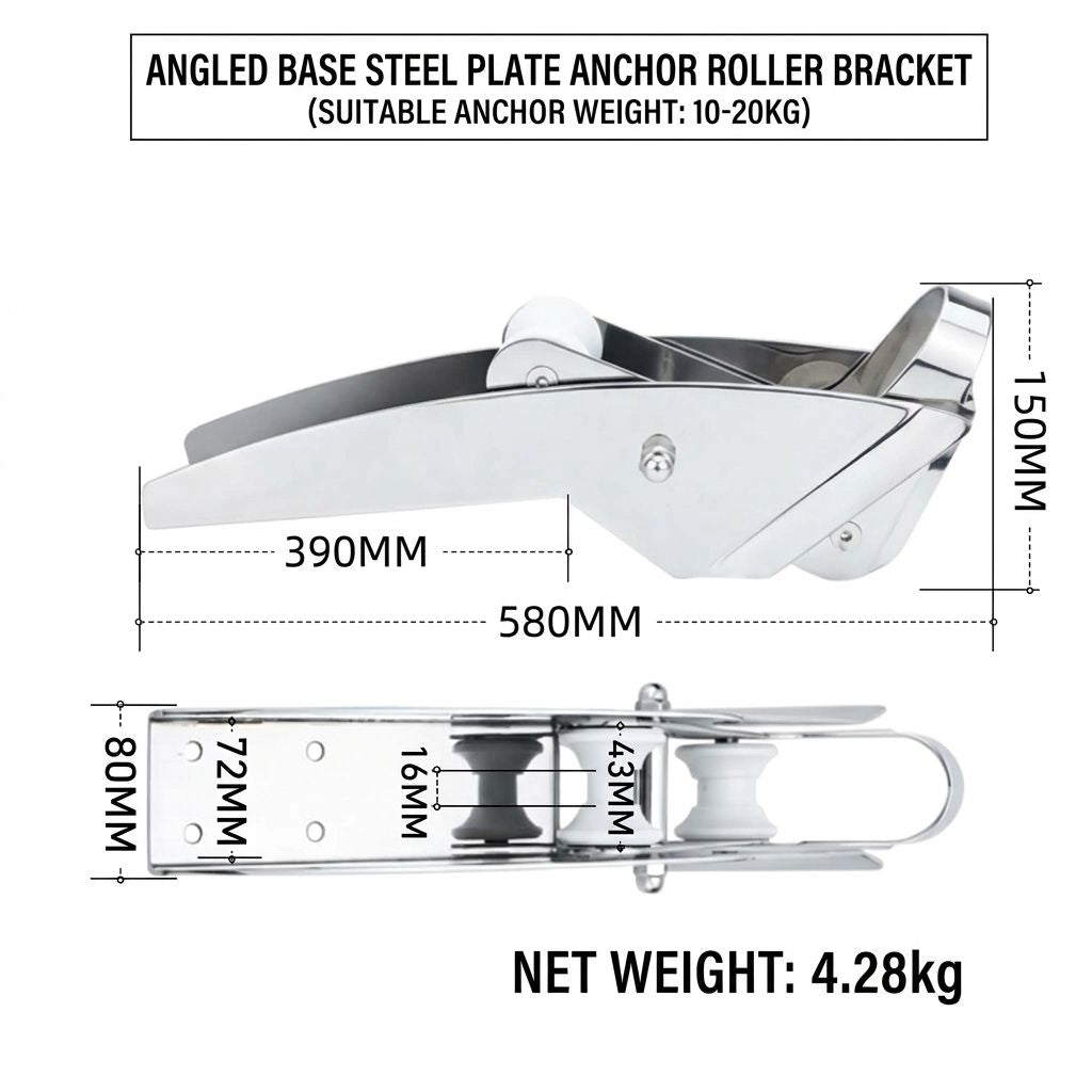 Marine Grade Stainless Steel Boat Anchor Roller Bracket with Dual Rollers and Anchor Stopper for Bow Mounting, Corrosion Resistant Anchor Retrieval System for Boats and Yachts (Straight Base 10-20KG)