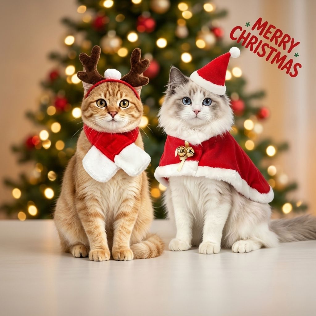 Christmas Pet Costume Set with Reindeer Antler Headband Santa Hat Scarf and Cape for Small Cats and Dogs Holiday Photo Outfit (Cape+Antlers)