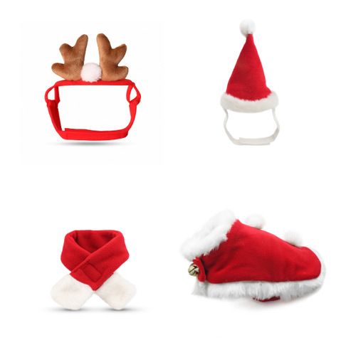 Christmas Pet Costume Set with Reindeer Antler Headband Santa Hat Scarf and Cape for Small Cats and Dogs Holiday Photo Outfit (Scarf)