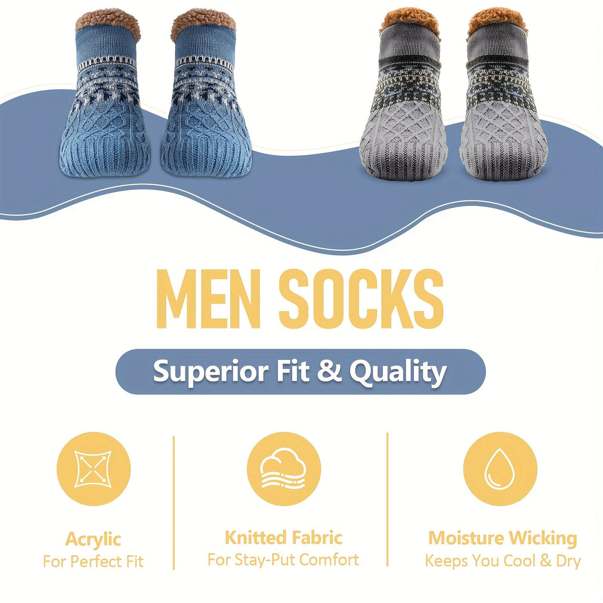 Men's Fleece-Lined Anti-Slip House Socks – Warm, Cozy, and Secure for Indoor Wear with Plush Sherpa Lining and Silicone Grip Dots (L, Red)