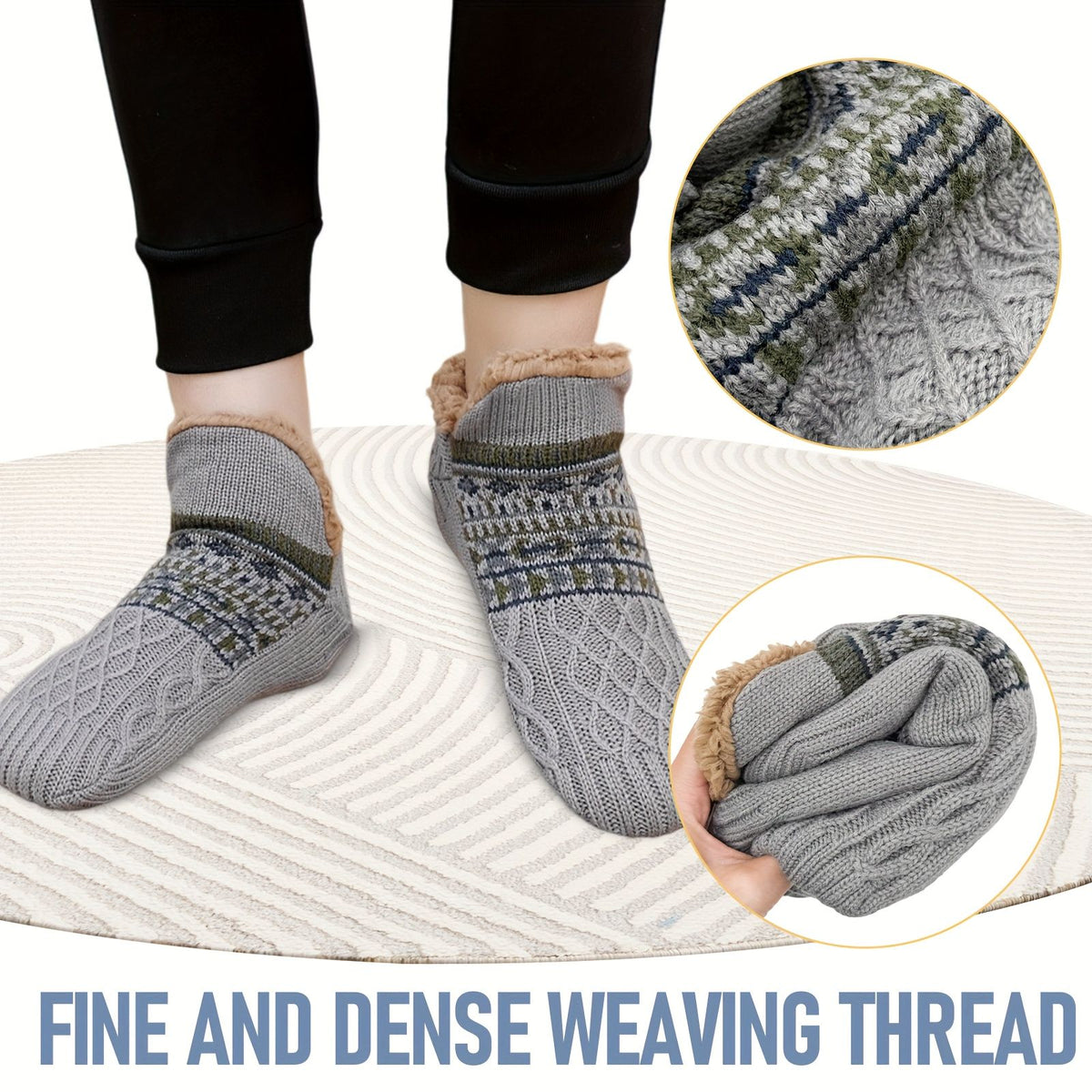 Men's Fleece-Lined Anti-Slip House Socks – Warm, Cozy, and Secure for Indoor Wear with Plush Sherpa Lining and Silicone Grip Dots (L, Red)