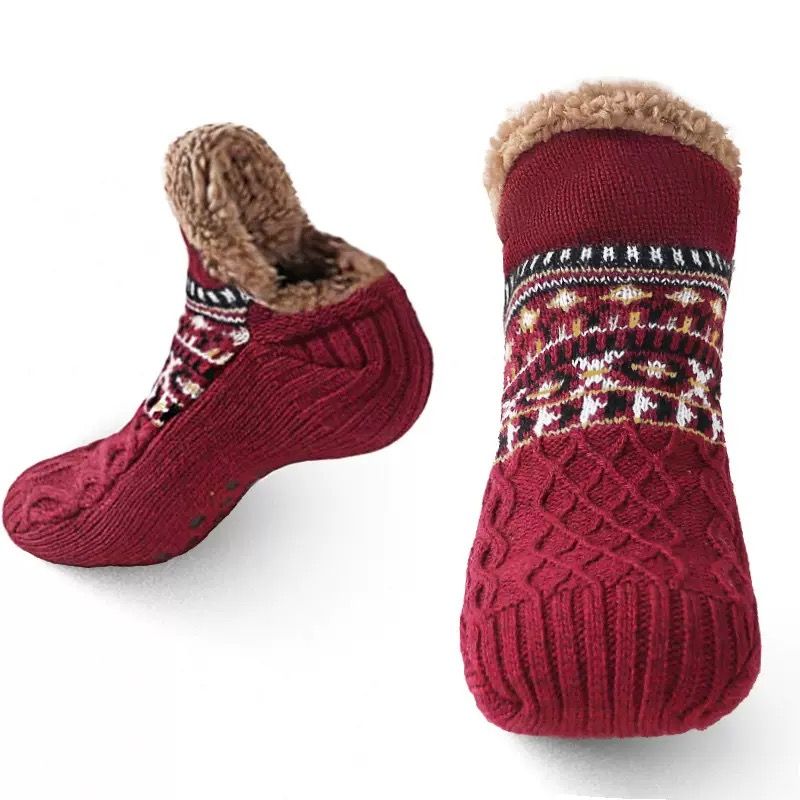 Men's Fleece-Lined Anti-Slip House Socks – Warm, Cozy, and Secure for Indoor Wear with Plush Sherpa Lining and Silicone Grip Dots (M, Red)