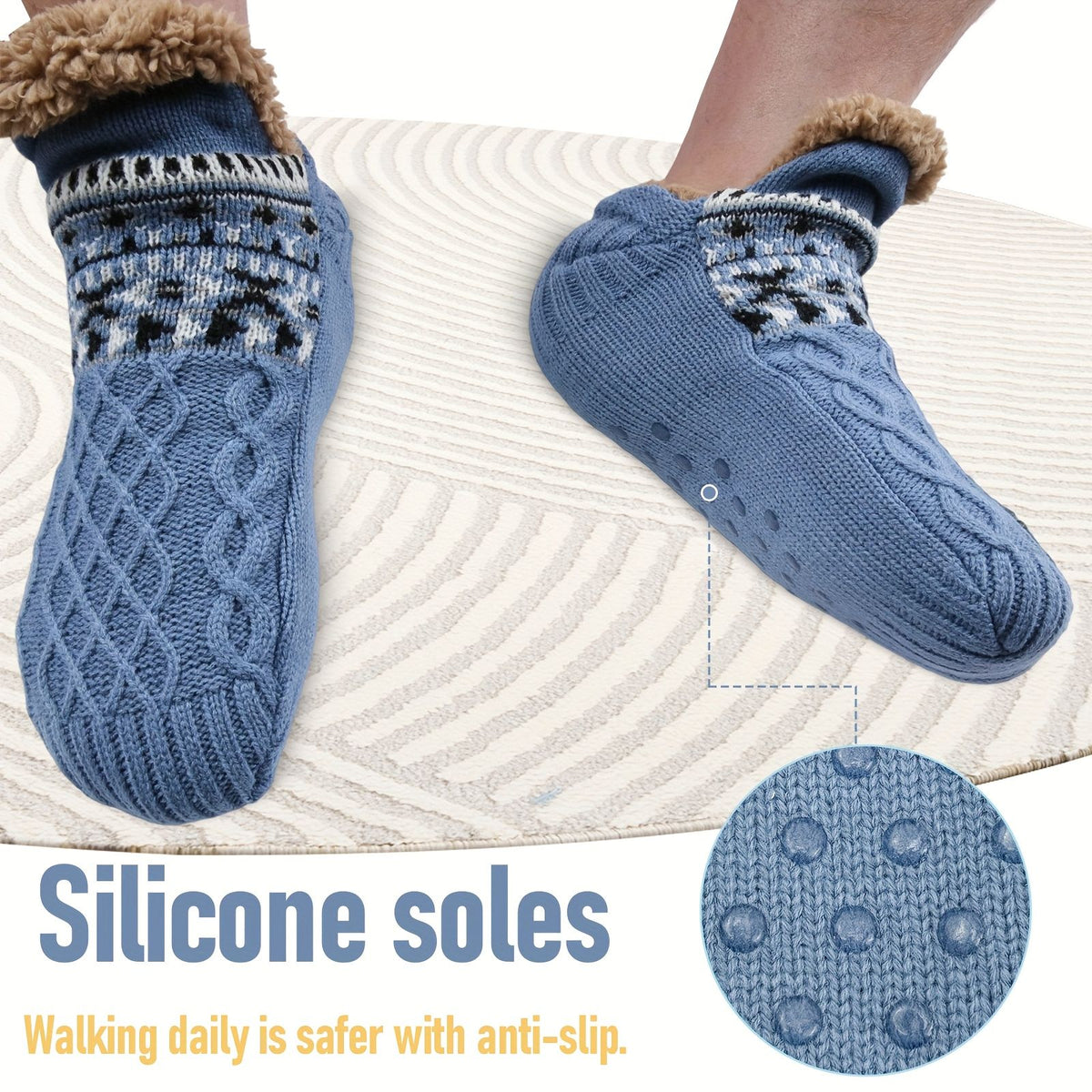 Men's Fleece-Lined Anti-Slip House Socks – Warm, Cozy, and Secure for Indoor Wear with Plush Sherpa Lining and Silicone Grip Dots (M, Red)