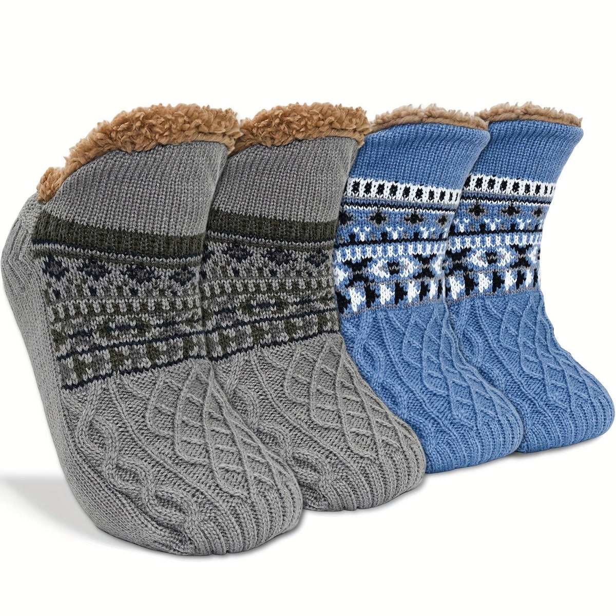 Men's Fleece-Lined Anti-Slip House Socks – Warm, Cozy, and Secure for Indoor Wear with Plush Sherpa Lining and Silicone Grip Dots (M, RoyalBlue)