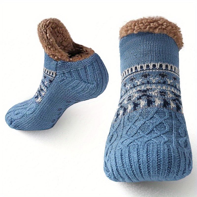 Men's Fleece-Lined Anti-Slip House Socks – Warm, Cozy, and Secure for Indoor Wear with Plush Sherpa Lining and Silicone Grip Dots (M, RoyalBlue)