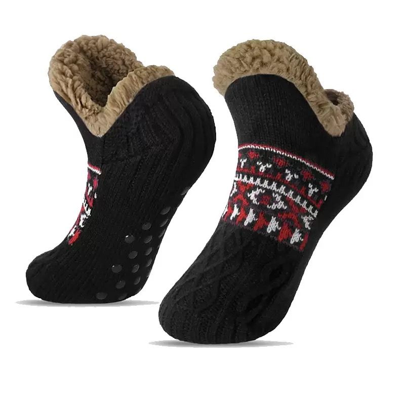 Men's Fleece-Lined Anti-Slip House Socks – Warm, Cozy, and Secure for Indoor Wear with Plush Sherpa Lining and Silicone Grip Dots (S, Red)