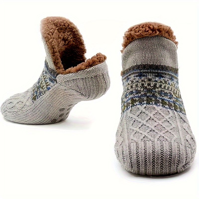 Men's Fleece-Lined Anti-Slip House Socks – Warm, Cozy, and Secure for Indoor Wear with Plush Sherpa Lining and Silicone Grip Dots (XL, Grey)