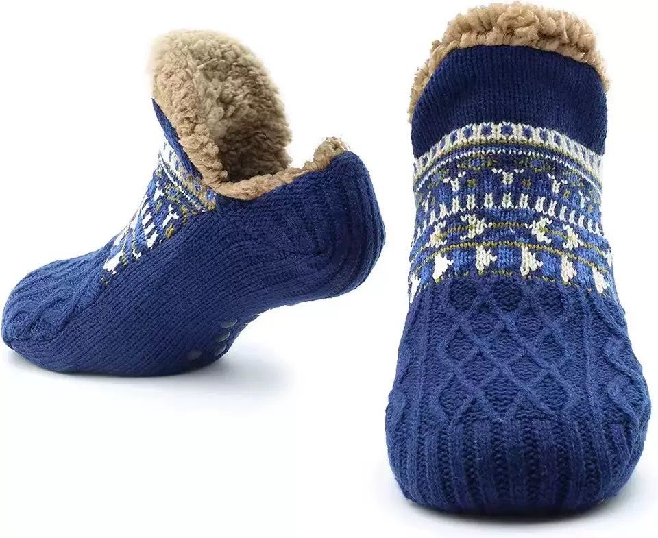 Men's Fleece-Lined Anti-Slip House Socks – Warm, Cozy, and Secure for Indoor Wear with Plush Sherpa Lining and Silicone Grip Dots (XL, RoyalBlue)