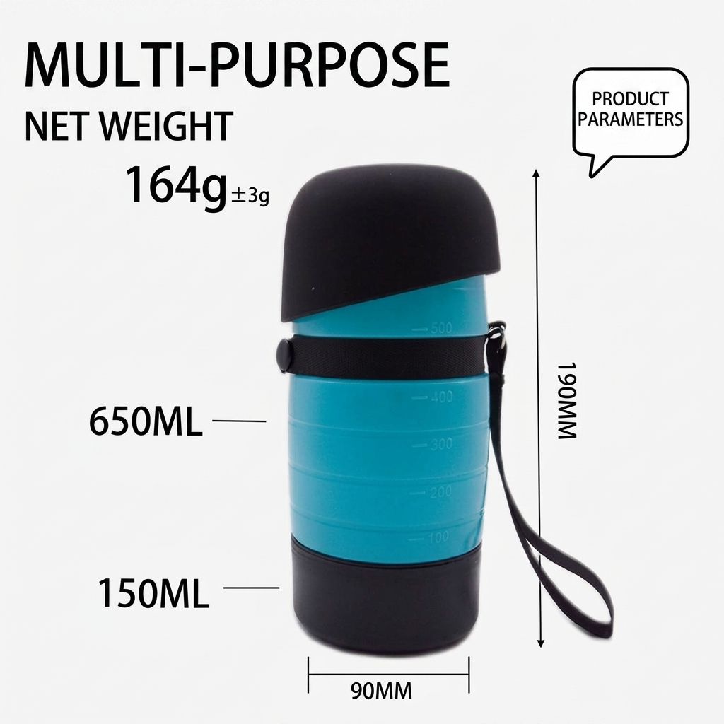 Portable 2-in-1 Pet Water Bottle and Food Dispenser with Foldable Silicone Bowl, Leak-Proof Travel Feeder for Dogs and Cats, Ideal for Outdoor Walks, Hiking, and On-the-Go Hydration and Snack Storage (Grey)