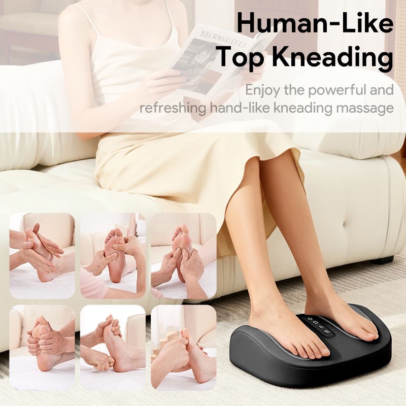 Relaxing Foot Massager with Premium Leather Shell and Breathable Fabric for Home Use, Soothing Feet Relief After Long Days (Black)