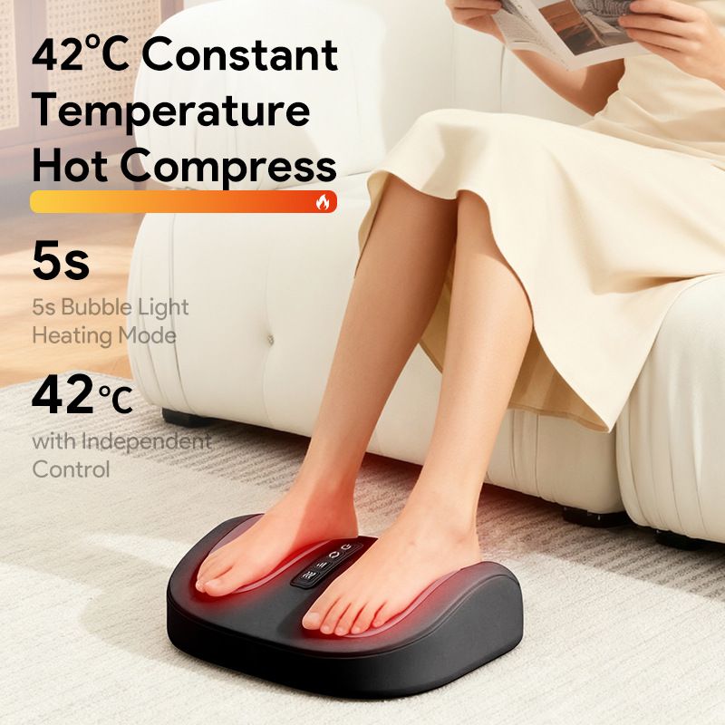 Relaxing Foot Massager with Premium Leather Shell and Breathable Fabric for Home Use, Soothing Feet Relief After Long Days (Black)