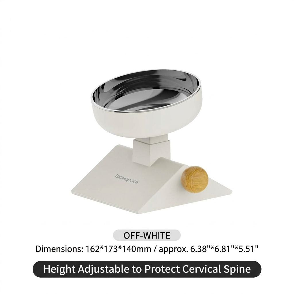 Elevate Your Cat’s Dining Experience with an Adjustable Anti-Slip Feeding Bowl, Featuring a Durable Stainless Steel Inner Liner and Three-Level Height Settings for Comfortable, Stable Mealtime Posture at Home. (White)