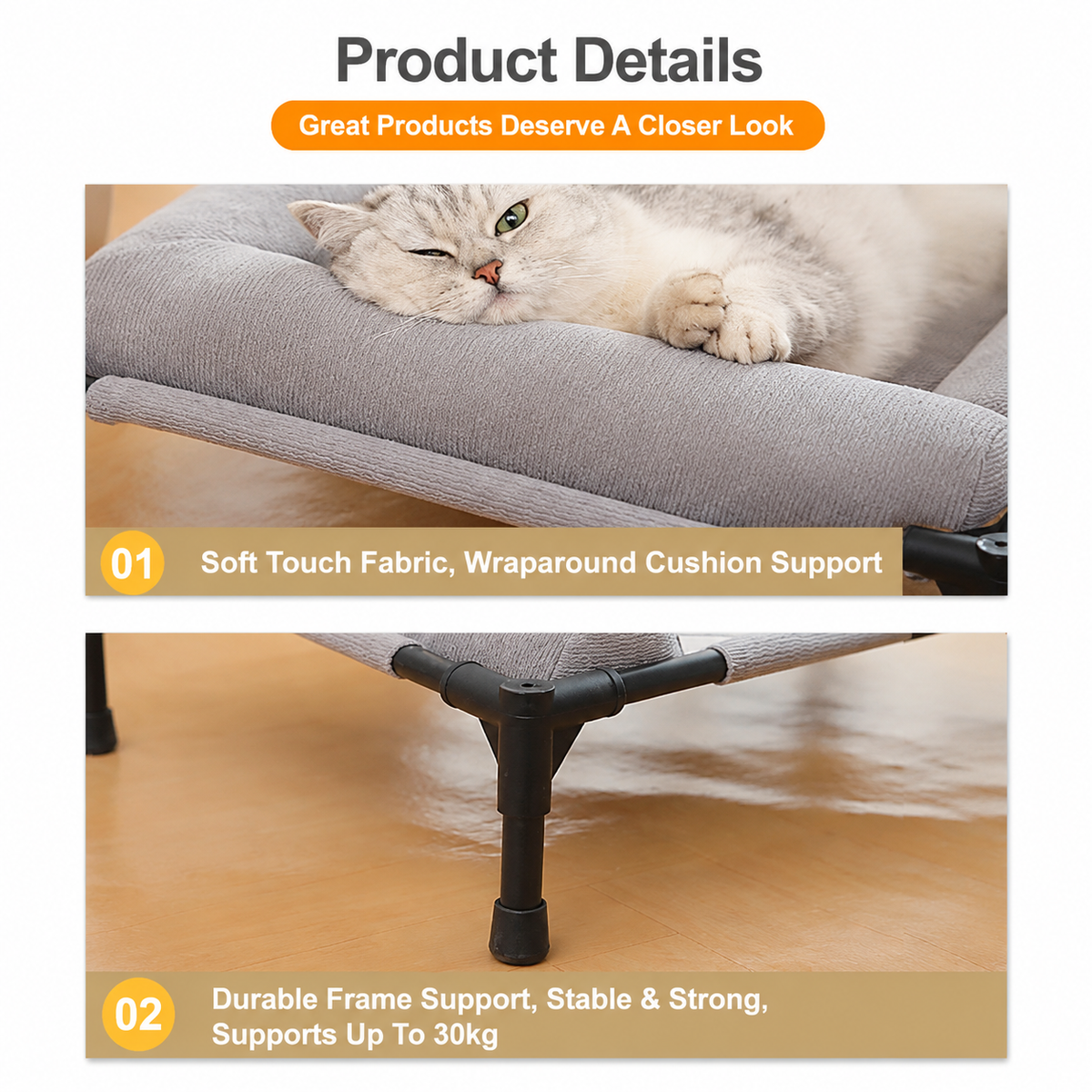 Elevated Pet Cot with Bolster Cushion for Cats and Small Dogs, Breathable Mesh Bed for Indoor Living Room and Bedroom Comfort (Army Green)