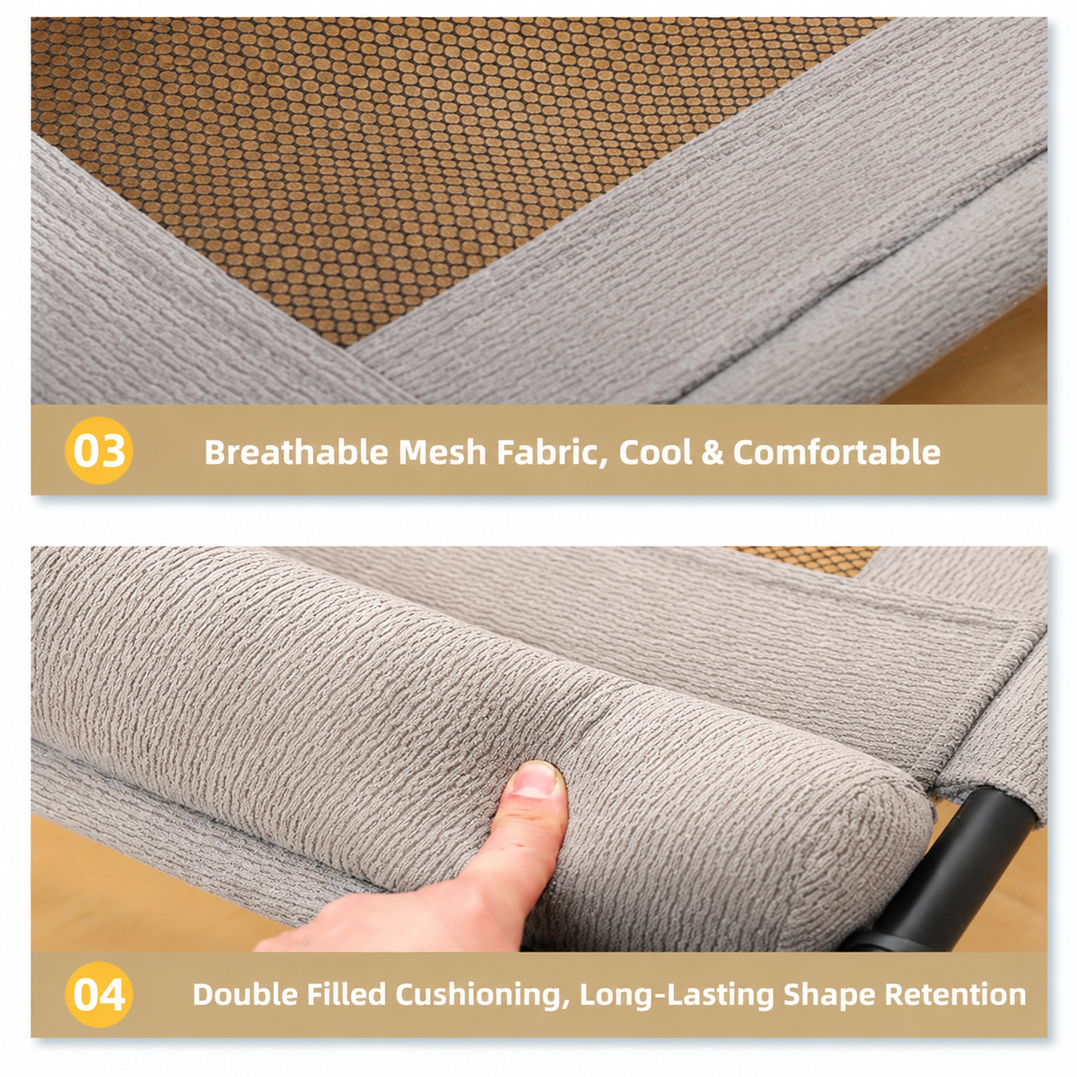 Elevated Pet Cot with Bolster Cushion for Cats and Small Dogs, Breathable Mesh Bed for Indoor Living Room and Bedroom Comfort (Navy)