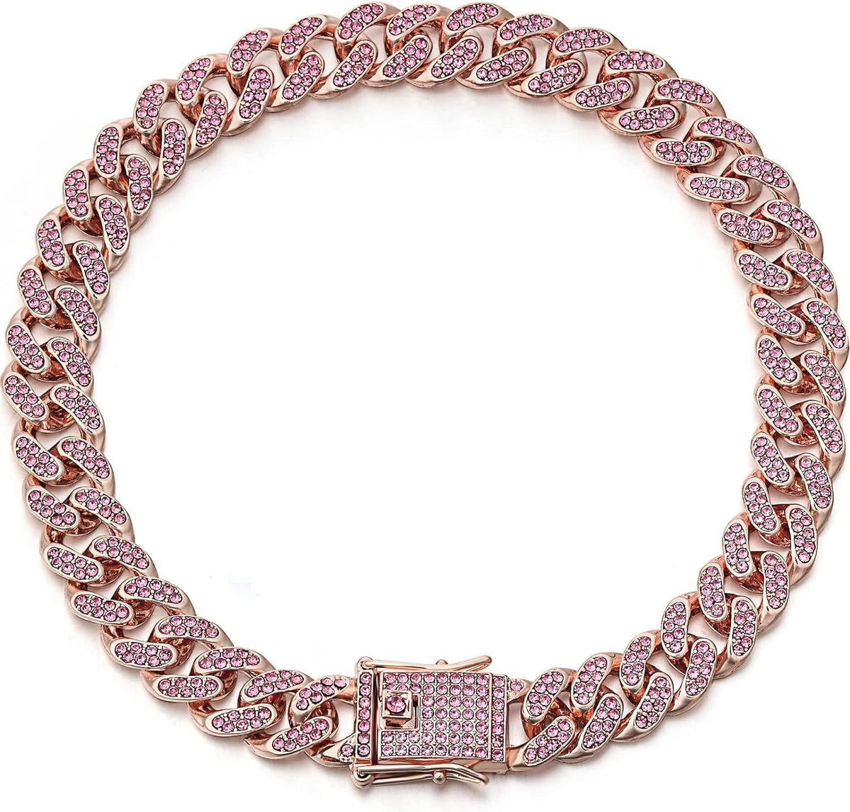 Sparkling Diamond-Studded Cuban Chain Pet Collar – Hip-Hop Bling Necklace for Cats and Small Dogs, Adjustable Fit, Gold, Silver, Rose Gold, or Pink Crystal Accents, Bold Fashion Statement for Your Furry Trendsetter (Pink, 35cm（14in）)