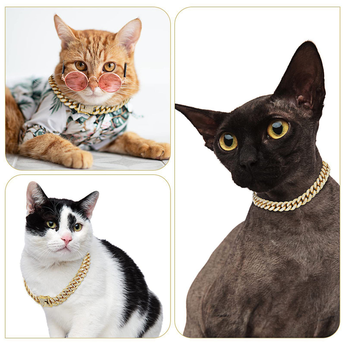 Sparkling Diamond-Studded Cuban Chain Pet Collar – Hip-Hop Bling Necklace for Cats and Small Dogs, Adjustable Fit, Gold, Silver, Rose Gold, or Pink Crystal Accents, Bold Fashion Statement for Your Furry Trendsetter (Pink, 50cm（20in）)
