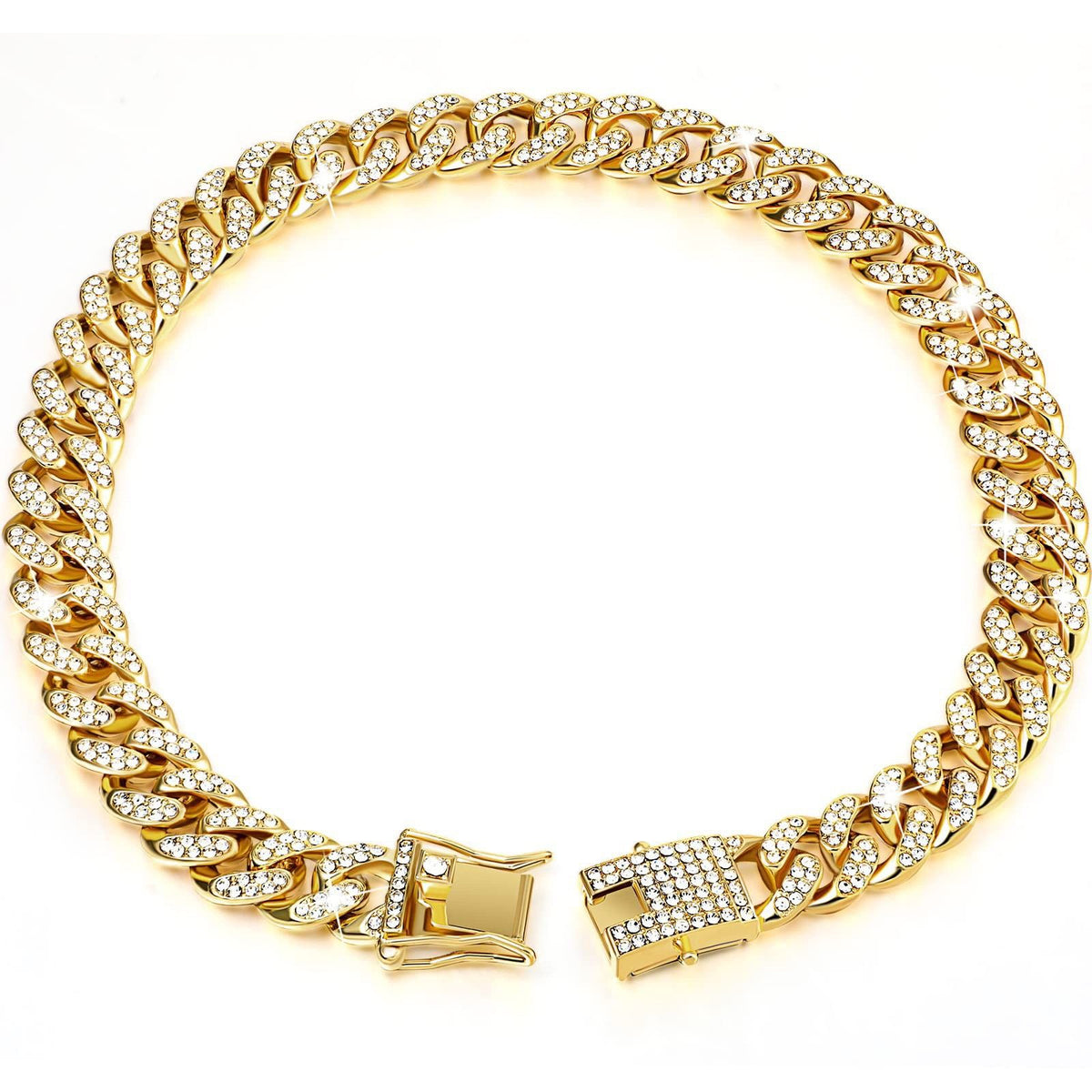 Sparkling Diamond-Studded Cuban Chain Pet Collar – Hip-Hop Bling Necklace for Cats and Small Dogs, Adjustable Fit, Gold, Silver, Rose Gold, or Pink Crystal Accents, Bold Fashion Statement for Your Furry Trendsetter (Pink, 60cm（24in）)