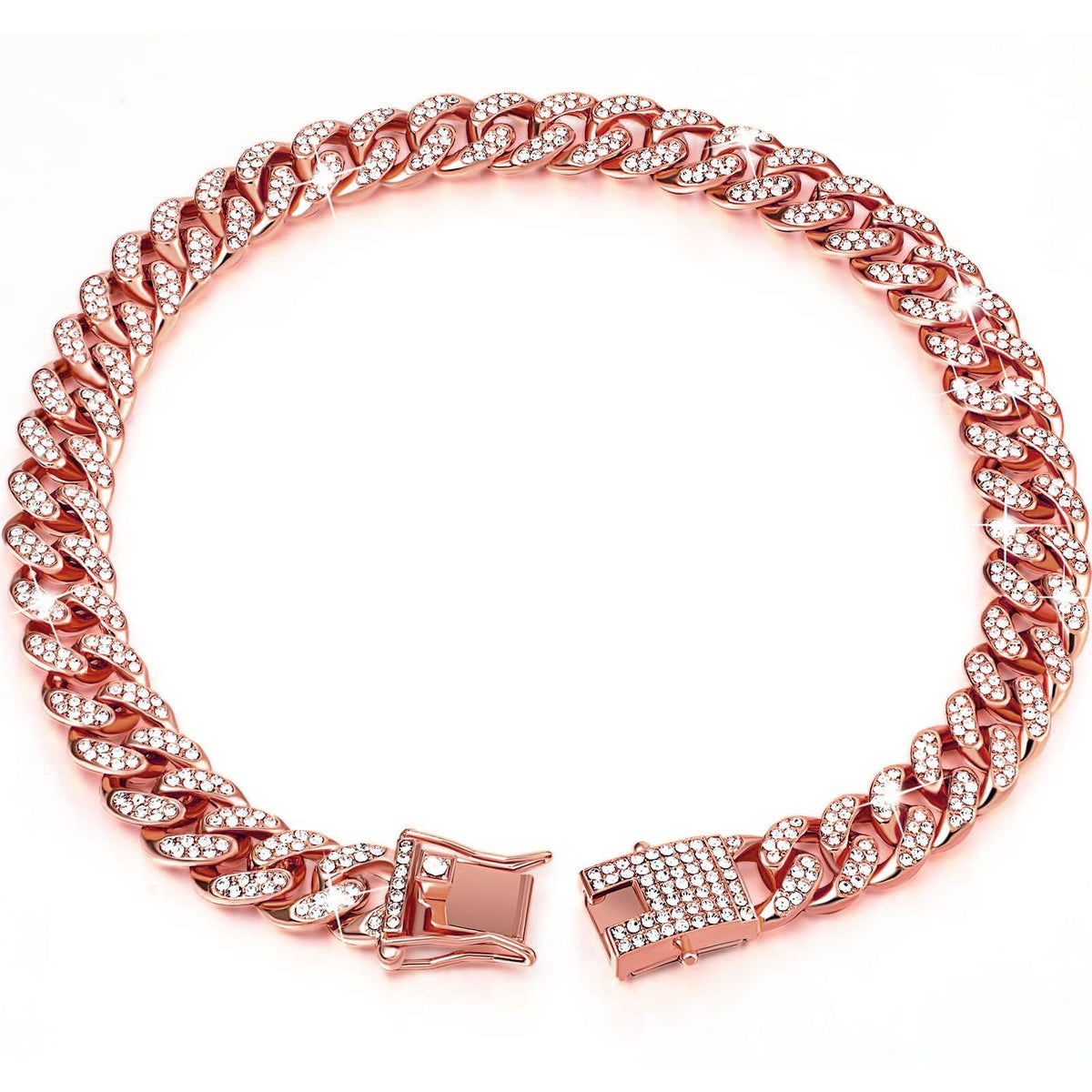 Sparkling Diamond-Studded Cuban Chain Pet Collar – Hip-Hop Bling Necklace for Cats and Small Dogs, Adjustable Fit, Gold, Silver, Rose Gold, or Pink Crystal Accents, Bold Fashion Statement for Your Furry Trendsetter (Pink, 60cm（24in）)