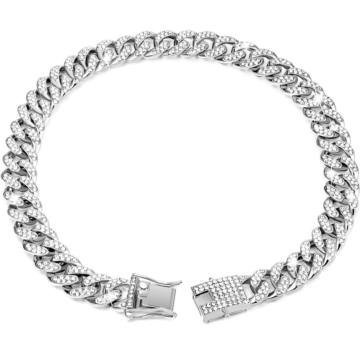 Sparkling Diamond-Studded Cuban Chain Pet Collar – Hip-Hop Bling Necklace for Cats and Small Dogs, Adjustable Fit, Gold, Silver, Rose Gold, or Pink Crystal Accents, Bold Fashion Statement for Your Furry Trendsetter (Pink, 70cm（28in）)