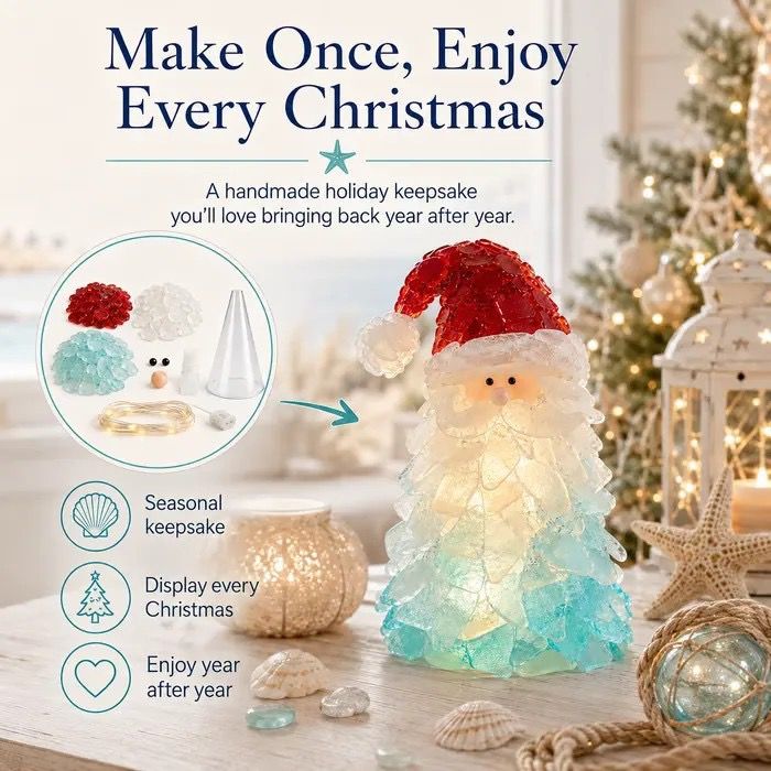 DIY Luminous Sea Glass Christmas Ornament Kit – Create Santa, Snowman, Reindeer, Wreath, Tree & Angel Decor with Built-in LED Lights, Perfect Handmade Holiday Centerpiece & Gift for Festive Home Ambiance (Angel)