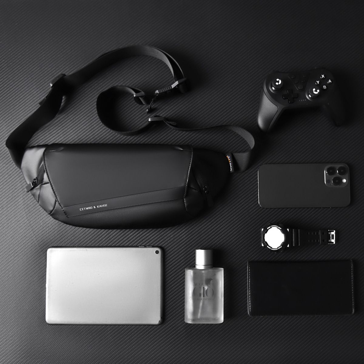 Black Gray Magnetic Closure Backpack Sling Bag Travel Backpack Daypack Crossbody Bag