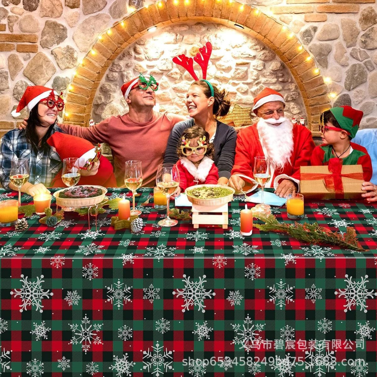 Christmas Tablecloth Plaid Tablecloth Snowflake Tablecloth Holiday Party - Red - Size 274cm137cm