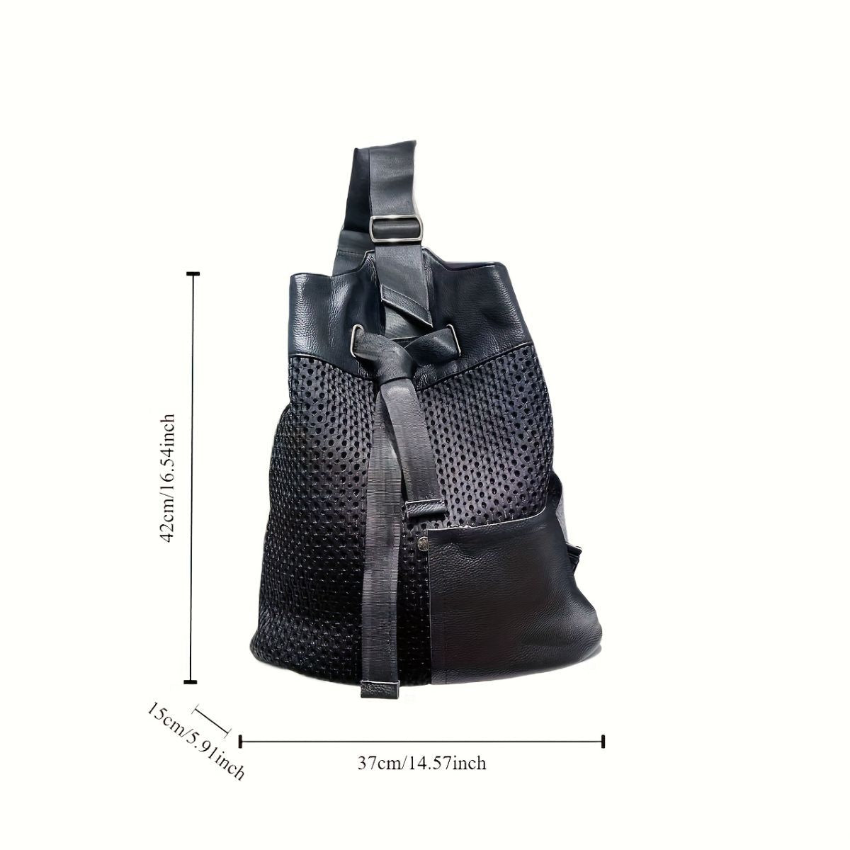 Leather Backpack Mesh Backpack Hybrid Backpack Travel Backpack Stylish Backpack - Black - Size M