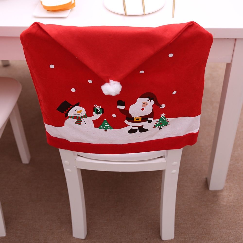 1Pcs Christmas Chair Cover Red Santa Snowman Chair Back Cover for Dining Room Xmas Party Home Decoration