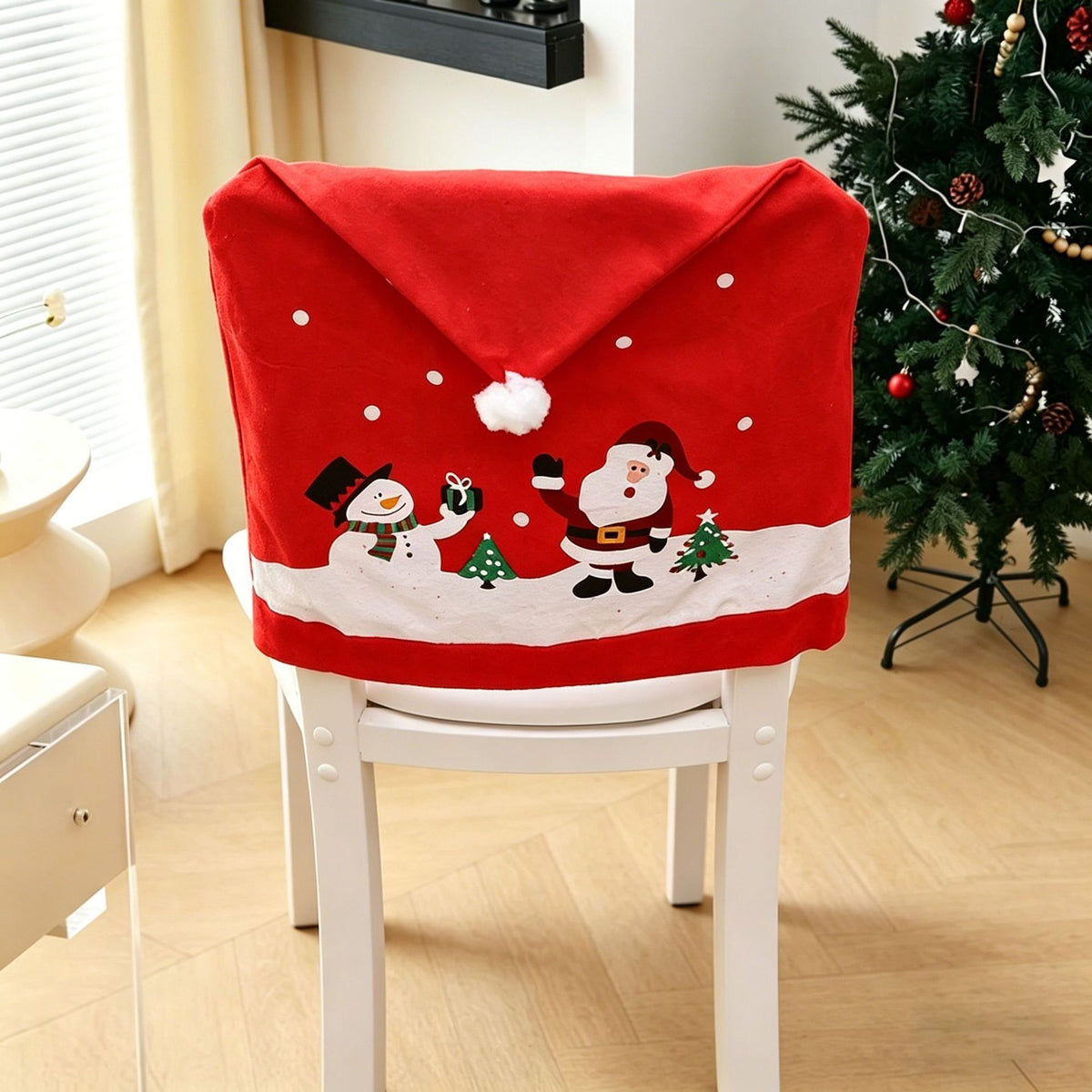 1Pcs Christmas Chair Cover Red Santa Snowman Chair Back Cover for Dining Room Xmas Party Home Decoration