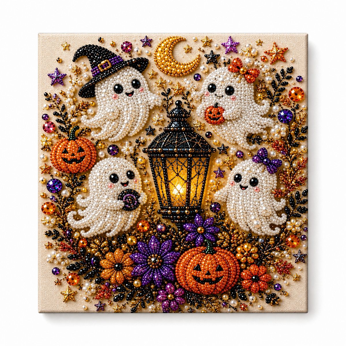 25 x 25cm Halloween Pearl Diamond Painting Kit Ghost Pumpkin DIY Stretched Canvas Wall Art Decoration