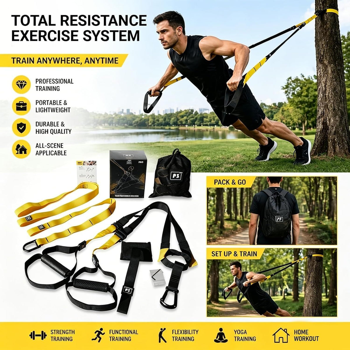 Suspension Trainer Resistance Training Kit Adjustable Straps with Door Anchor for Home Gym Full Body Workout