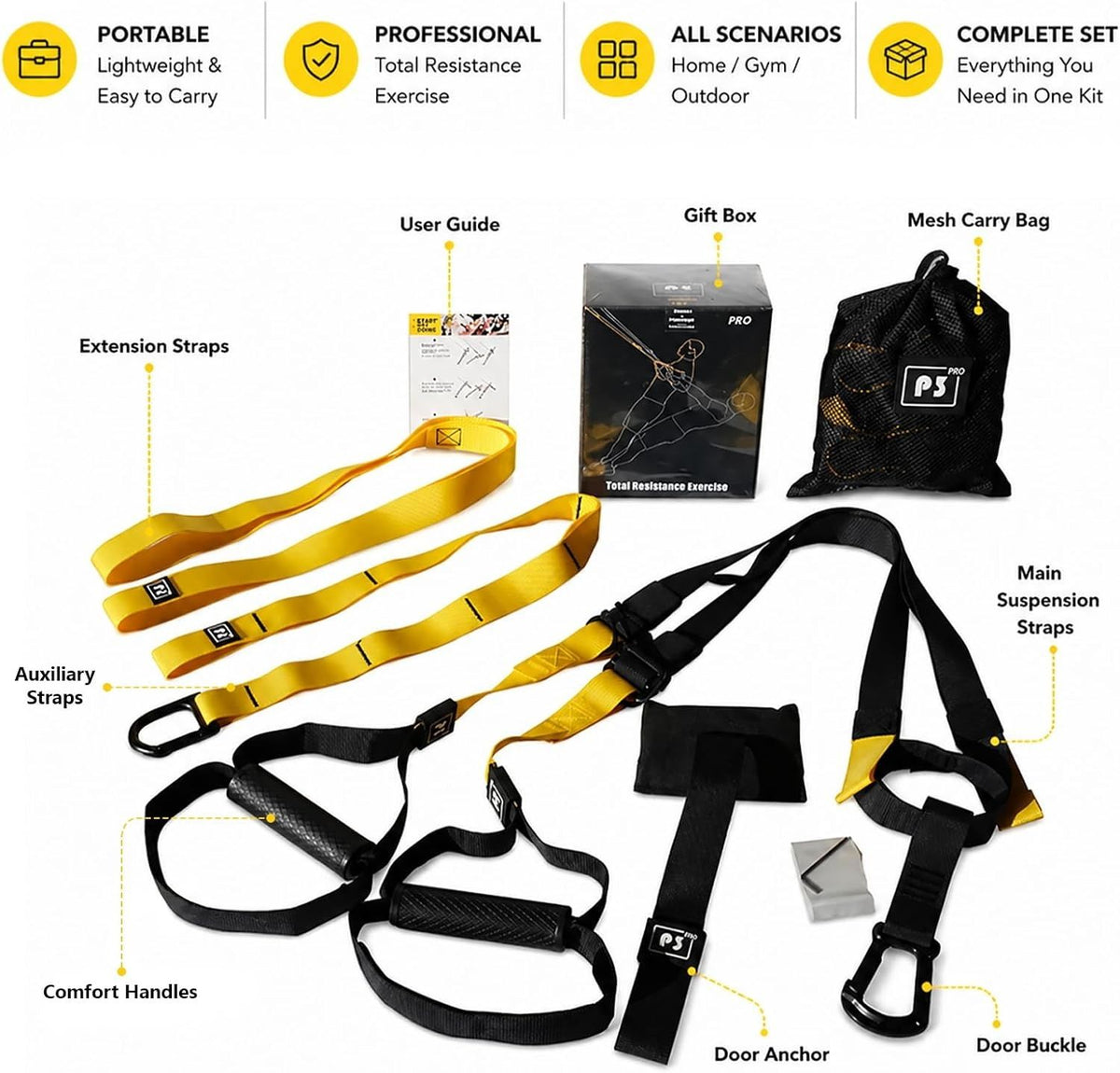 Suspension Trainer Resistance Training Kit Adjustable Straps with Door Anchor for Home Gym Full Body Workout