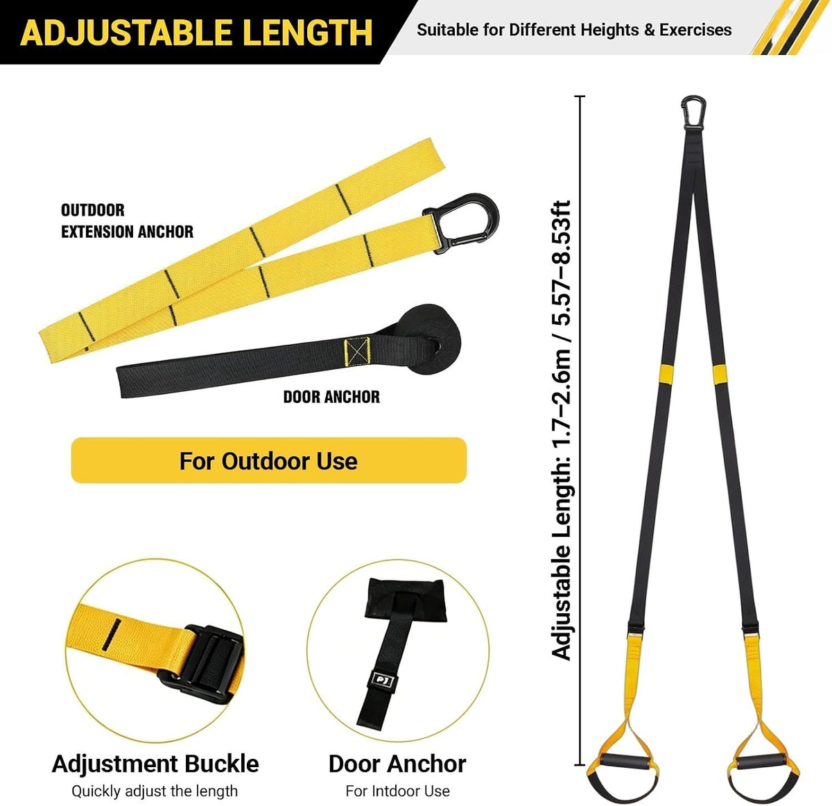 Suspension Trainer Resistance Training Kit Adjustable Straps with Door Anchor for Home Gym Full Body Workout