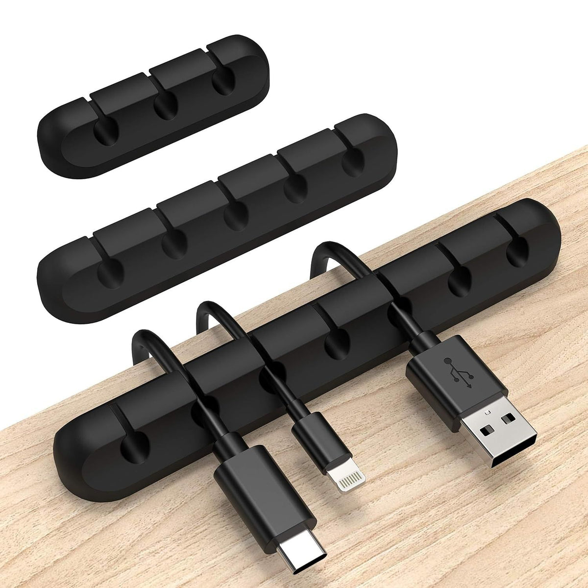 3 Pack Black Silicone Cable Management Clips Self-Adhesive Cord Holders Organizer for USB Charging Cables Desk Home Office