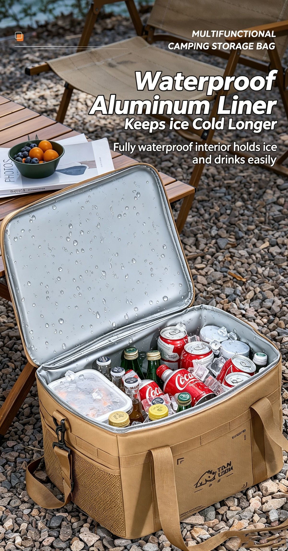 Outdoor large capacity waterproof camping insulation picnic bag 36L,black