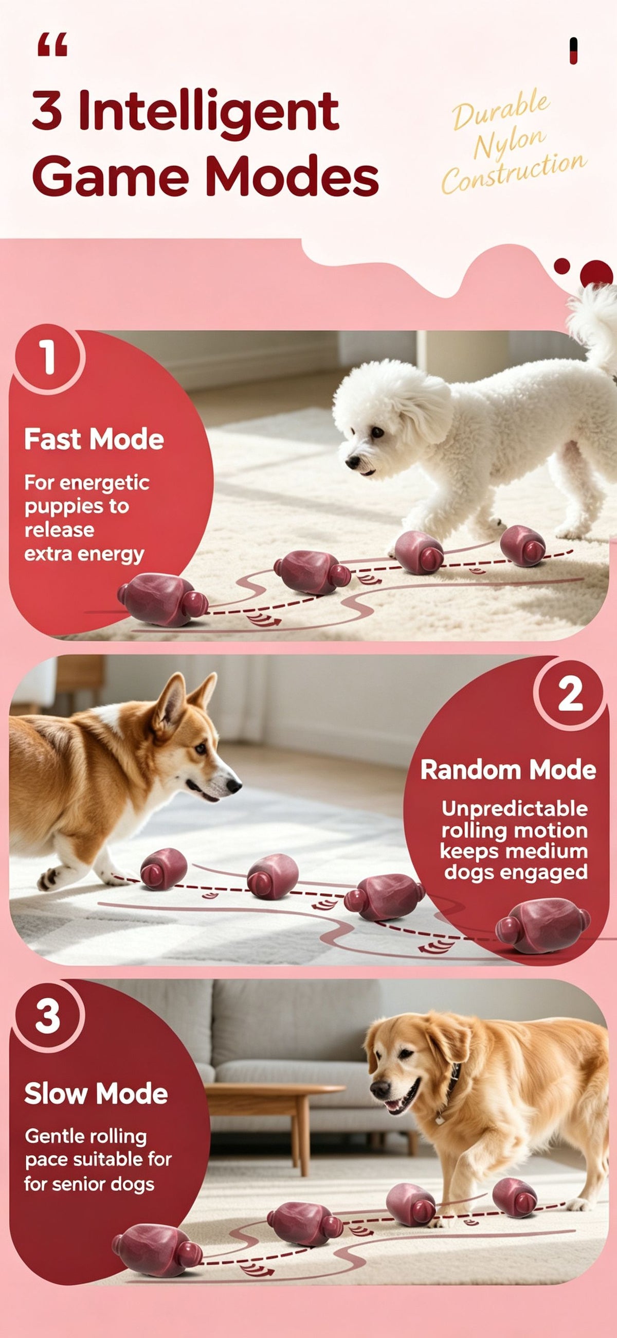 Smart Automatic Rolling Chew-Resistant Electric Bone Dog Toy