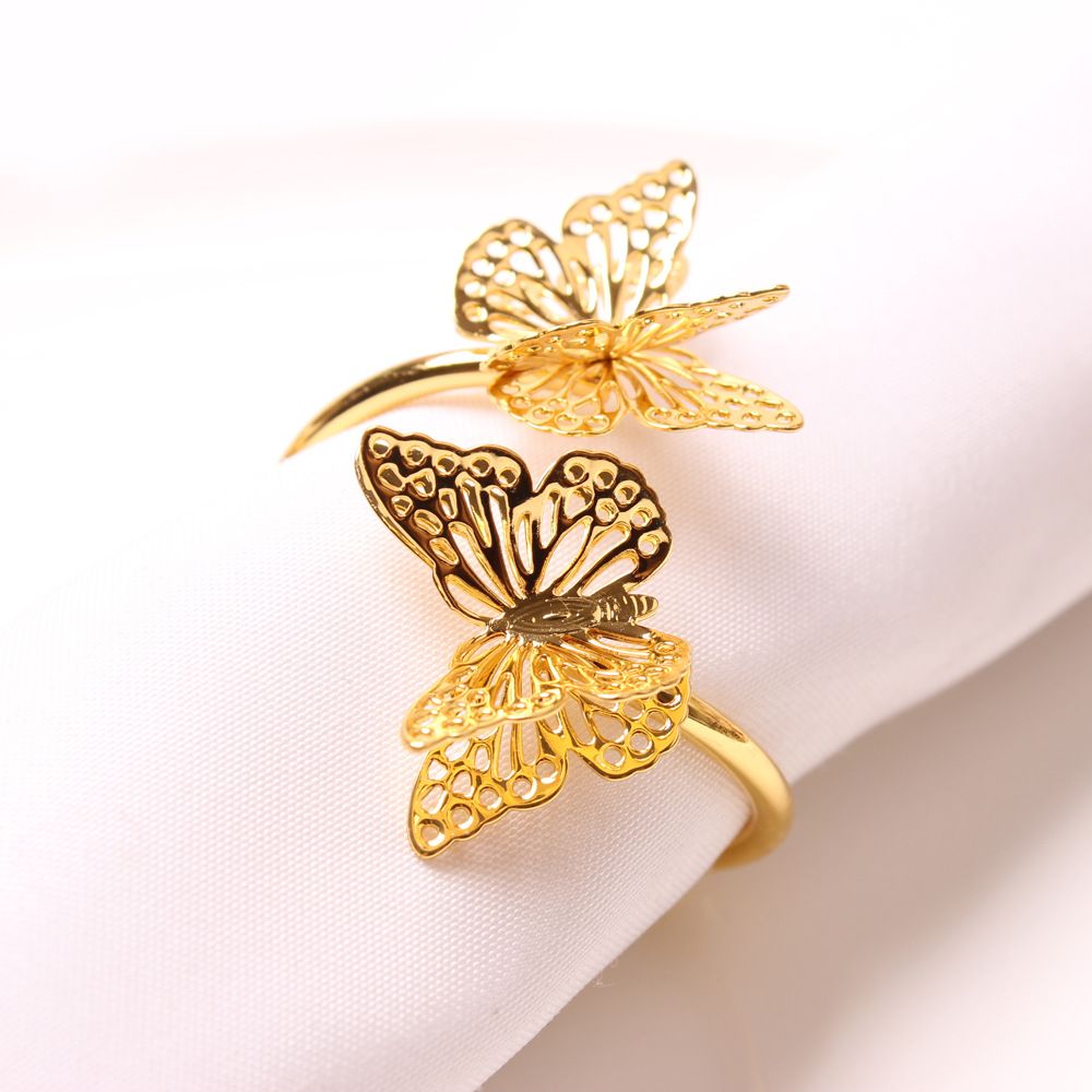 Napkin Rings Set of 8 Butterfly Metal Serviette Holder Buckles Napkin Rings for Dinner, Holiday Parties, Wedding, Dinner Party, Valentine's Day Table Decorations Gold