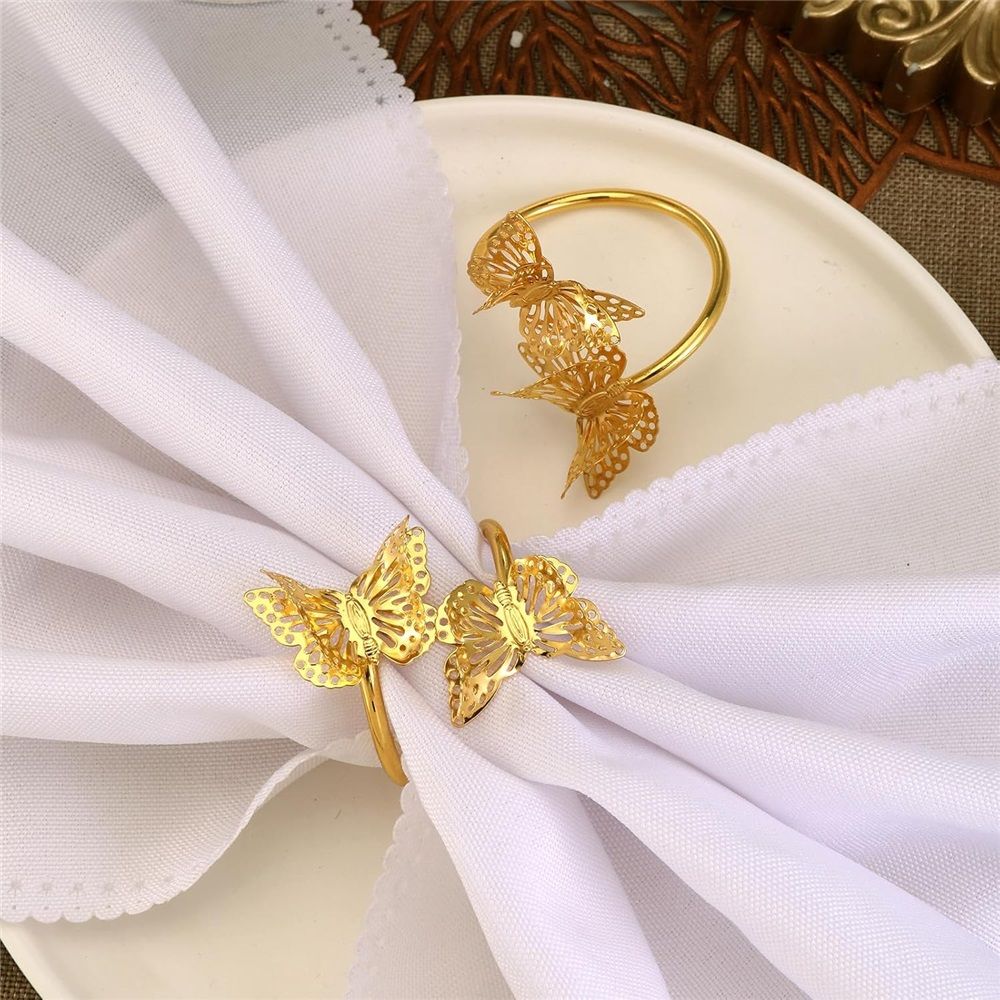 Napkin Rings Set of 8 Butterfly Metal Serviette Holder Buckles Napkin Rings for Dinner, Holiday Parties, Wedding, Dinner Party, Valentine's Day Table Decorations Gold