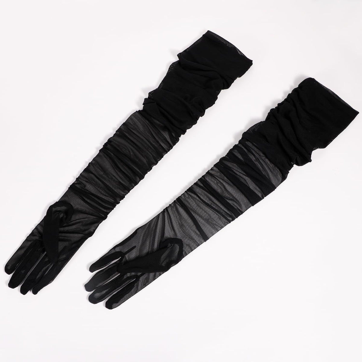 Women's Stretchy Super Long Tulle Gloves Ruched Mesh Sheer Gloves for Evening Hallowmas Opera Party（black）
