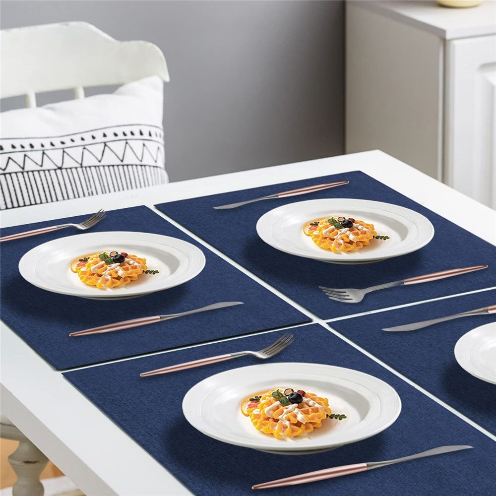 Cloth Placemats Set of 6, Cotton Linen Blend Machine Washable Durable Linen Table Mats, Heat Resistant Placemats Wrinkle Free Place Mats for Dining Table, Easy to Clean (Navy Blue, 6)，Only table mats
