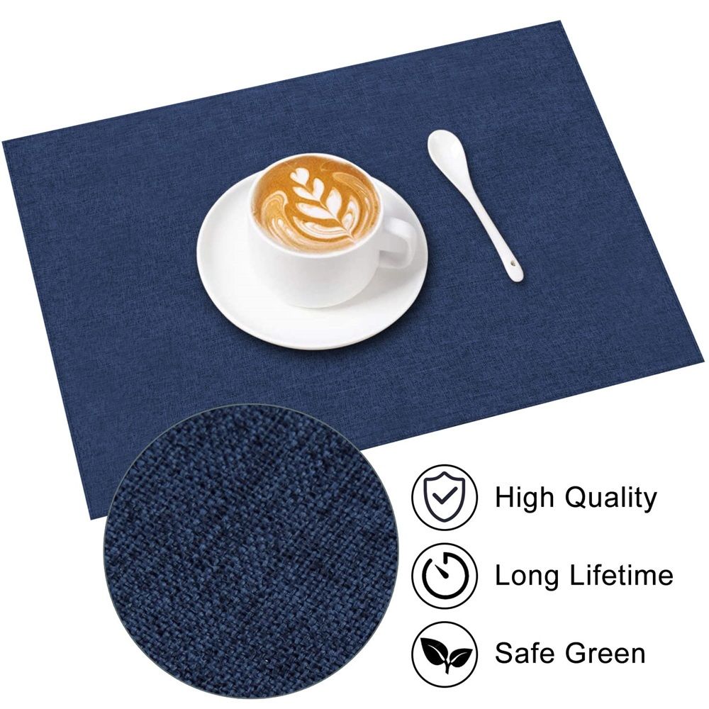 Cloth Placemats Set of 6, Cotton Linen Blend Machine Washable Durable Linen Table Mats, Heat Resistant Placemats Wrinkle Free Place Mats for Dining Table, Easy to Clean (Navy Blue, 6)，Only table mats